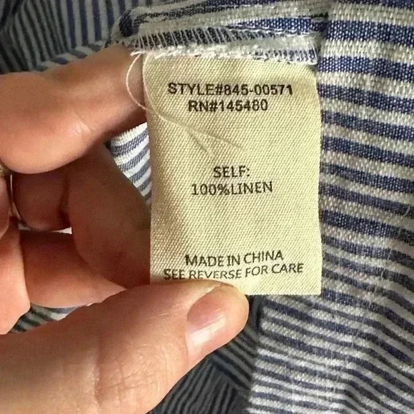 Anthropologie Mo:Vint Linen Midi Striped Blue White Dress XS - Picture 6 of 6